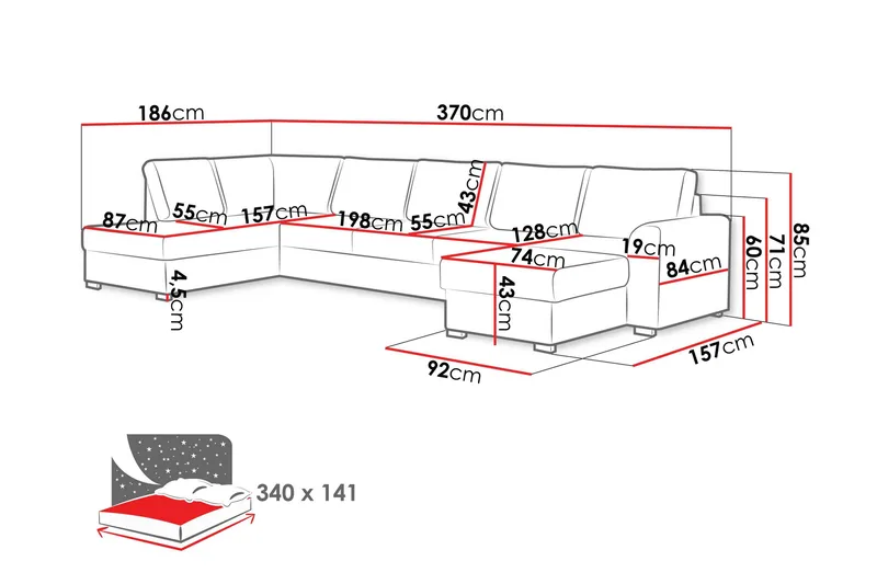 Taberk Bäddsoffa med Divan och Schäslong 5-sits - Marinblå - Möbler - Soffa - Bäddsoffa - Bäddsoffa divan