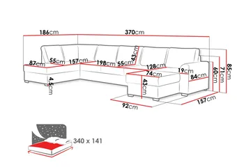 Taberk Bäddsoffa med Divan och Schäslong 5-sits - Rosa - Möbler - Soffa - Bäddsoffa - Bäddsoffa divan