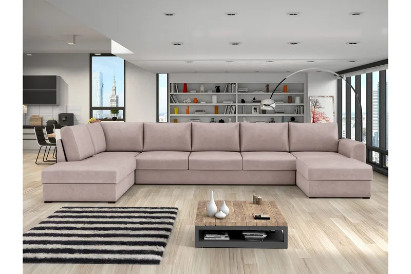 Taberk Bäddsoffa med Divan och Schäslong 5-sits - Rosa - Möbler - Soffa - Bäddsoffa - Bäddsoffa divan