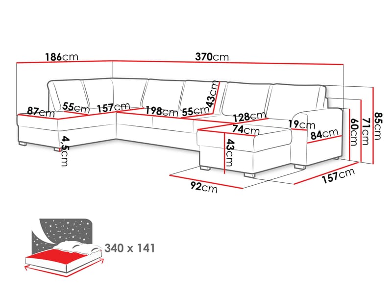 Taberk Large 6-sits U-Soffa med Divan Höger - Möbler - Soffa - Bäddsoffa - Hörnbäddsoffa