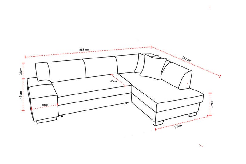 Tietaz Bäddsoffa med Divan - Grå/Svart - Möbler - Soffa - Bäddsoffa - Bäddsoffa längsbäddad
