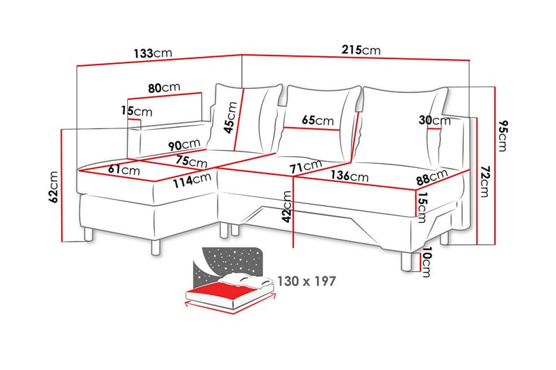 Tom Divanbäddsoffa 215x133x72 cm - Beige/Brun/Vit - Möbler - Soffa - Bäddsoffa - Bäddsoffa divan
