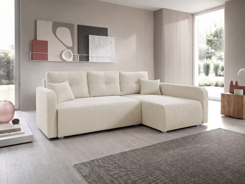 Toren Bäddsoffa med förvaring och Divan Höger - Beige - Möbler - Soffa - Bäddsoffa - Bäddsoffa divan