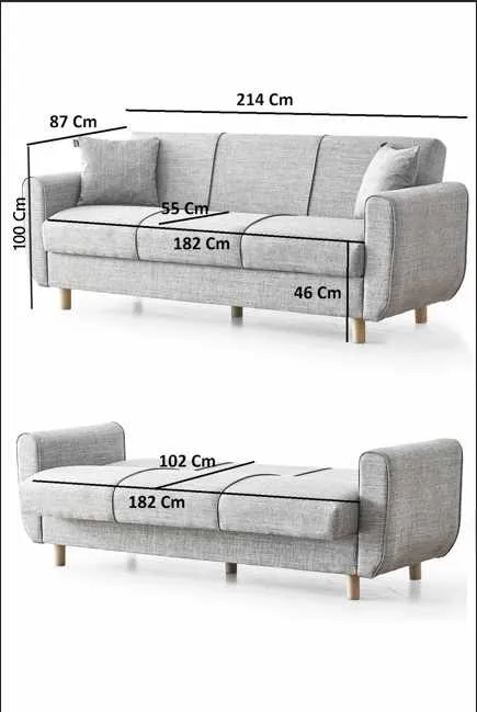 Torlan 3-sits Soffa - Grå - Möbler - Soffa - Bäddsoffa - 3 sits bäddsoffa