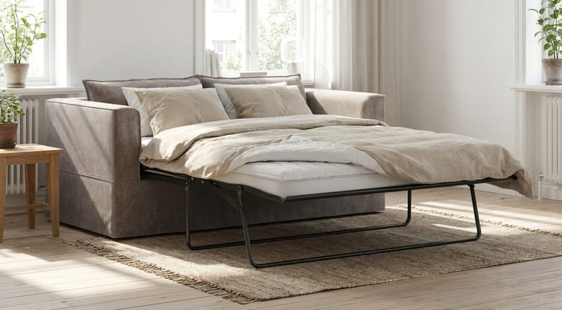Travstad 3-sits Bäddsoffa med HVILA Bäddmadrass 140x200 cm Memoryskum med Tvättbar klädsel - Grå - Möbler - Soffa - Bäddsoffa - Framåtbäddad bäddsoffa