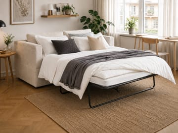 Travstad 3-sits Bäddsoffa med HVILA Bäddmadrass 140x200 cm Polyesterskum Vändbar Sommar & Vintersida och Tvättbar klädsel - Beige/Vit - Möbler - Soffa - Bäddsoffa - 3 sits bäddsoffa