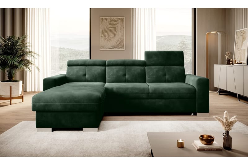 Trent Bäddsoffa m. Divan med Förvaring 3-sits, Mörkgrön