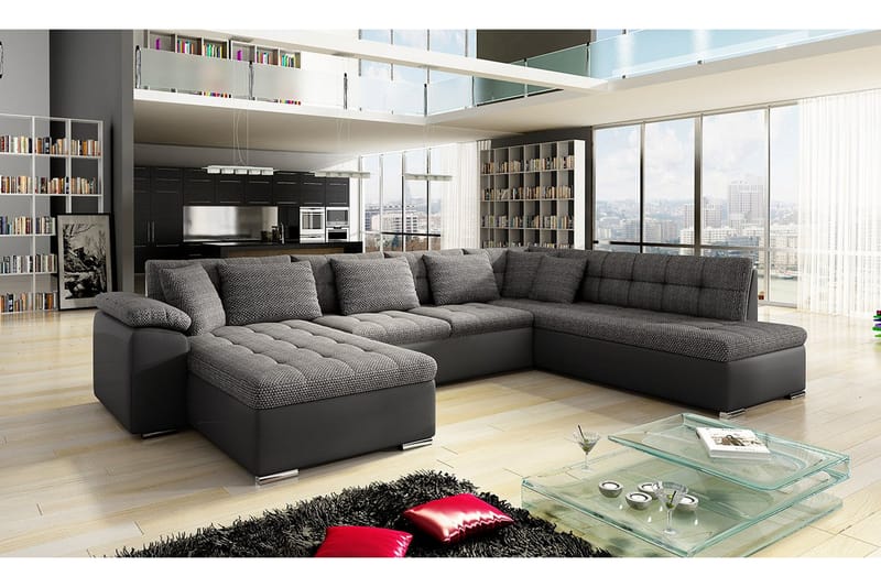 U-Bäddsoffa Sororia 350x205x76 cm Divan Vänster - Grå - Bäddsoffa divan - Skinnsoffa
