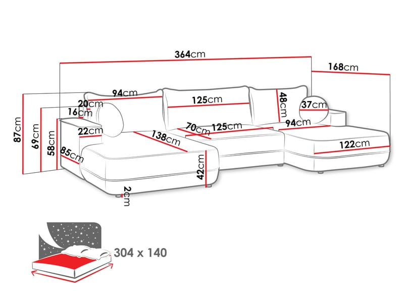 Uppland Bäddsoffa Dubbeldivan 5-sits - Grå - Möbler - Soffa - Bäddsoffa - U bäddsoffa