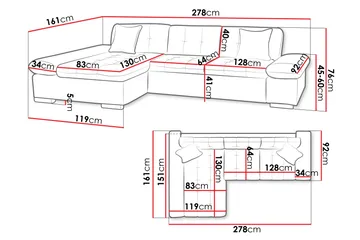 Vananda Soffa med Divan 3-sits - Marinblå - Möbler - Soffa - Bäddsoffa - Bäddsoffa divan