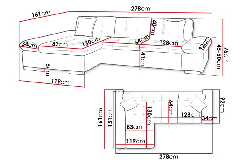 Vananda Soffa med Divan 3-sits - Marinblå - Möbler - Soffa - Bäddsoffa - Bäddsoffa divan