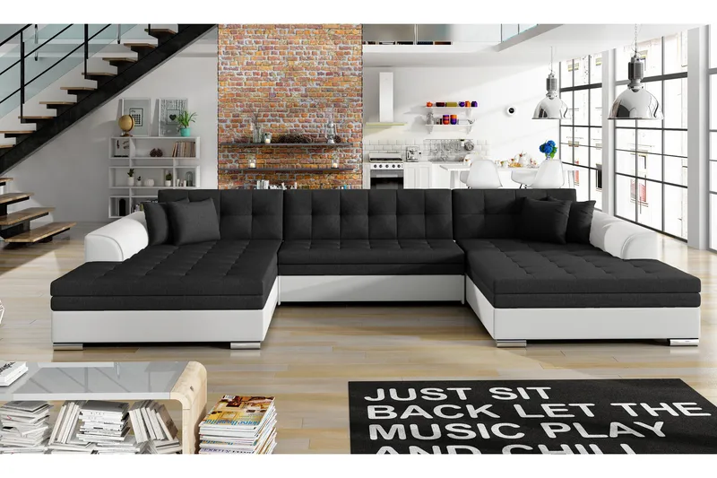 Ventolia Hörnbäddsoffa Universal - Svart/Vit - Möbler - Soffa - Bäddsoffa - U bäddsoffa