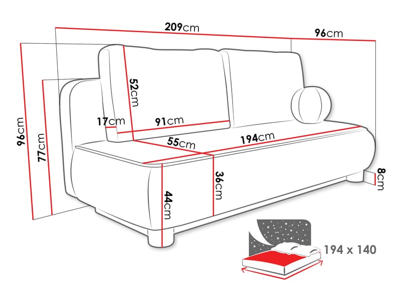 Villoruela Bäddsoffa 3-sits - Beige - Möbler - Soffa - Bäddsoffa - 3 sits bäddsoffa