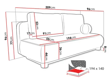 Villoruela Bäddsoffa 3-sits - Grå - Möbler - Soffa - Bäddsoffa - 3 sits bäddsoffa