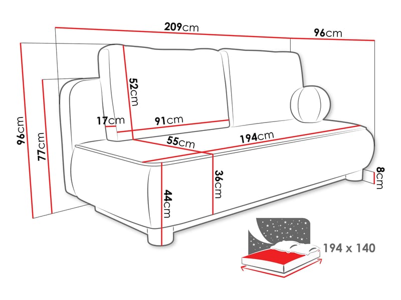 Villoruela Bäddsoffa 3-sits - Vit - Möbler - Soffa - Bäddsoffa - 3 sits bäddsoffa