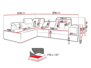 Vitoran 3-sits Bäddsoffa med Schäslong Vänstervänd - mörkgrå - Möbler - Soffa - Bäddsoffa - Hörnbäddsoffa