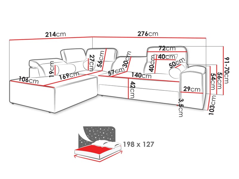 Vitoran 3-sits Bäddsoffa med Schäslong Vänstervänd - mörkgrå - Möbler - Soffa - Bäddsoffa - Hörnbäddsoffa
