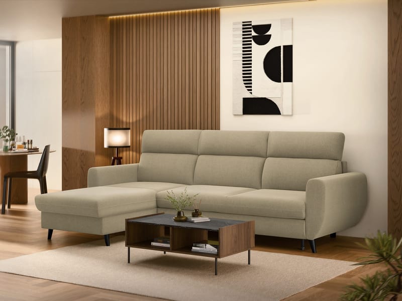 Vylon 3-sits Bäddsoffa med divan - Beige - Möbler - Soffa - Bäddsoffa - Hörnbäddsoffa