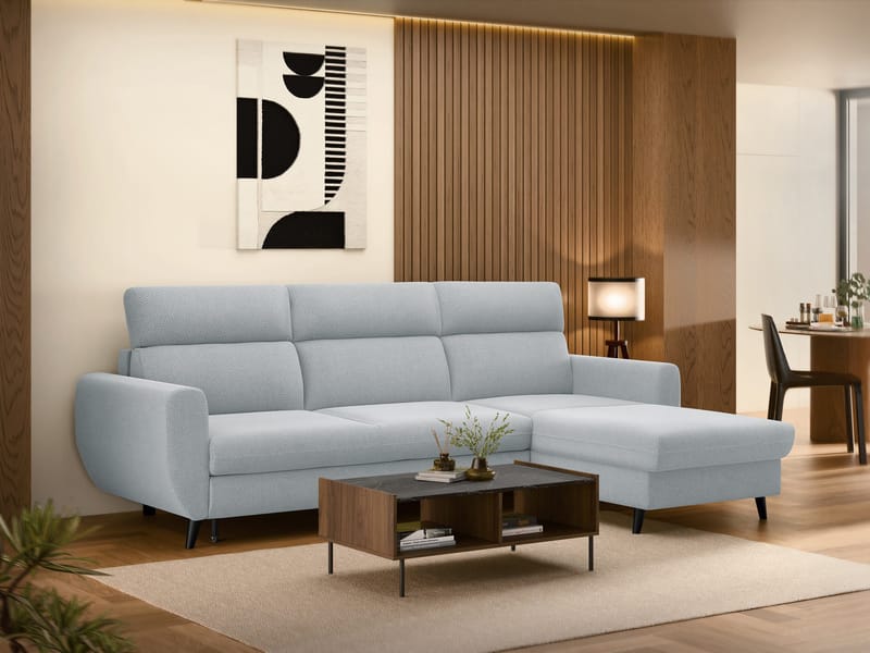 Vylon 3-sits Bäddsoffa med divan - Blå - Möbler - Soffa - Bäddsoffa - Hörnbäddsoffa