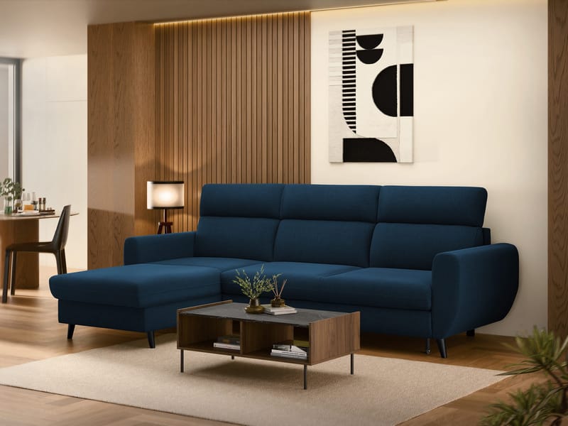 Vylon 3-sits Bäddsoffa med divan - Blå - Möbler - Soffa - Bäddsoffa - Hörnbäddsoffa