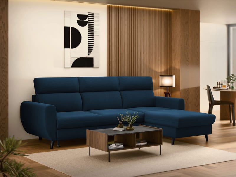 Vylon 3-sits Bäddsoffa med divan - Blå - Möbler - Soffa - Bäddsoffa - Hörnbäddsoffa