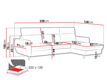 Vylon 3-sits Bäddsoffa med divan - Rosa - Möbler - Soffa - Bäddsoffa - Hörnbäddsoffa