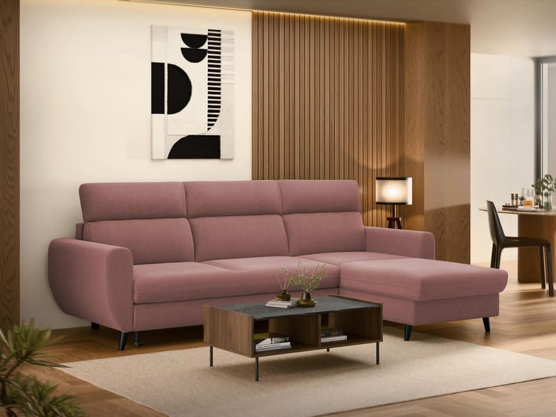 Vylon 3-sits Bäddsoffa med divan - Rosa - Möbler - Soffa - Bäddsoffa - Hörnbäddsoffa
