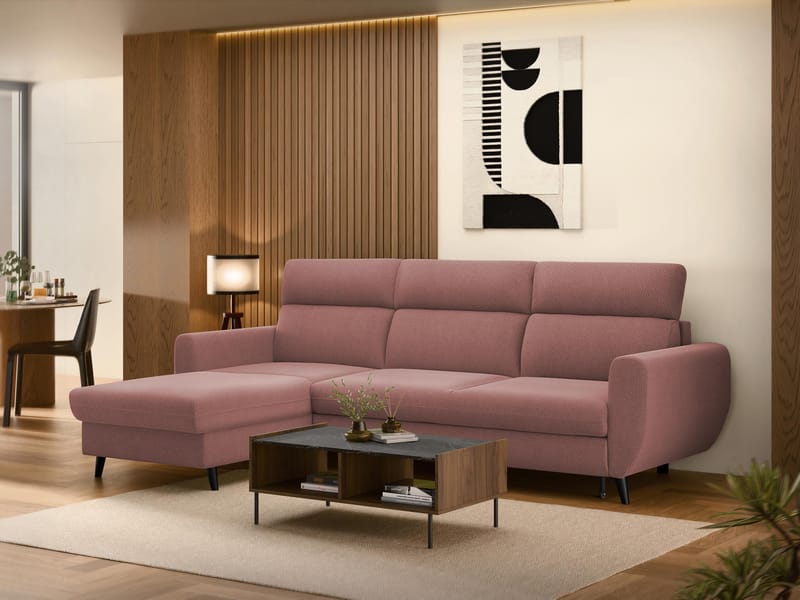 Vylon 3-sits Bäddsoffa med divan - Rosa - Möbler - Soffa - Bäddsoffa - Hörnbäddsoffa