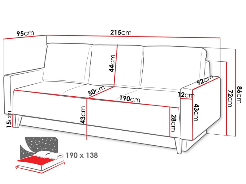 Waldsten 3-sits Bäddsoffa - Blå - Möbler - Soffa - Bäddsoffa - 3 sits bäddsoffa