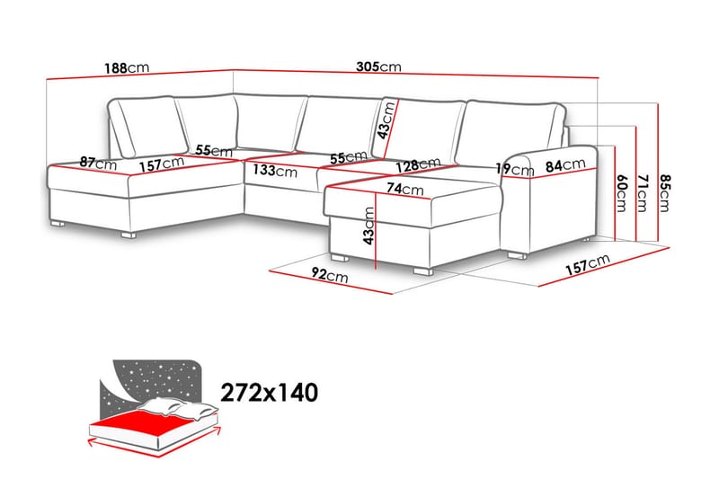 Wilma 6-sits Bäddsoffa - Svart - Bäddsoffa divan