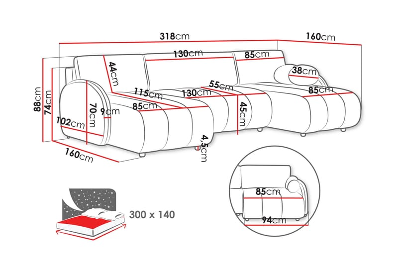 Zarania Bäddsoffa Dubbeldivan 3-sits - Vit - Möbler - Soffa - Bäddsoffa - U bäddsoffa