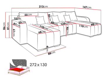 Zulueta 4-sits Bäddsoffa med dubbeldivan - grå - Möbler - Soffa - Bäddsoffa - Hörnbäddsoffa