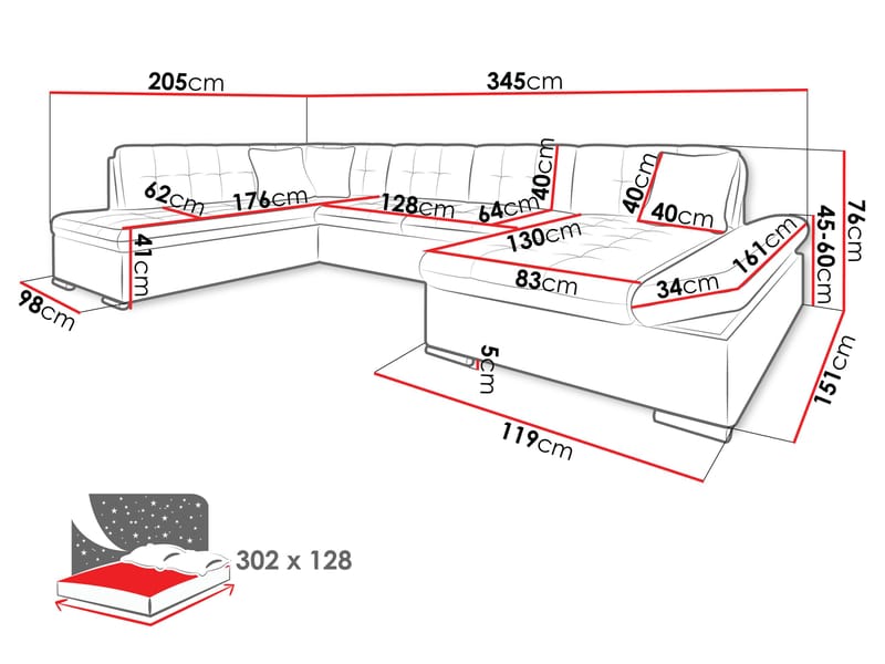Zumar 5-sits U-Bäddsoffa med förvaring - Möbler - Soffa - Bäddsoffa - Hörnbäddsoffa