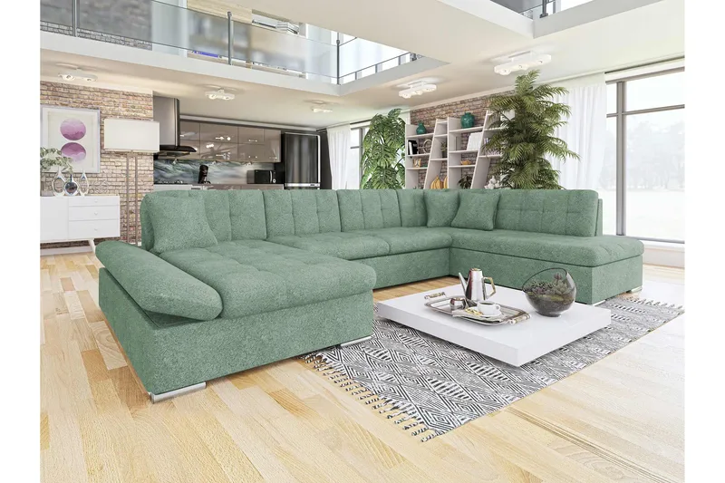 Zumar Bäddsoffa med Divan och Schäslong 4-sits i Bouclé - Grön - Möbler - Soffa - Bäddsoffa - Bäddsoffa divan