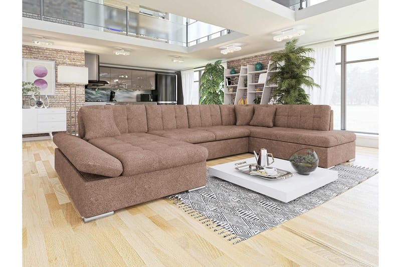 Zumar Bäddsoffa med Divan och Schäslong 4-sits i Bouclé - Rosa - Möbler - Soffa - Bäddsoffa - Bäddsoffa divan