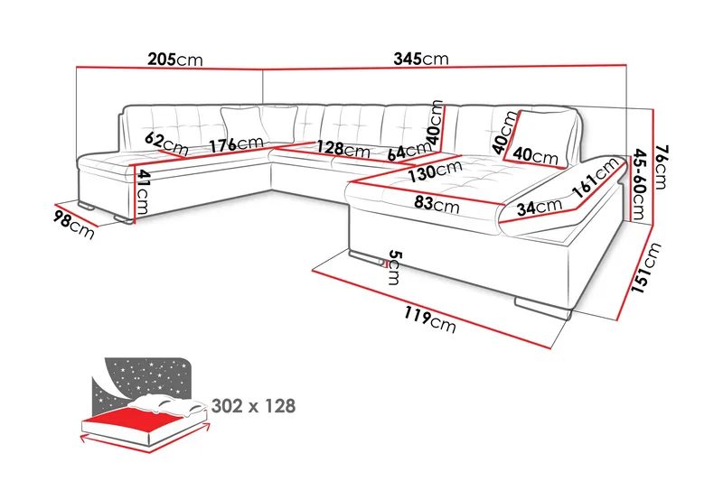 Zumar Bäddsoffa med Divan och Schäslong 4-sits i Chenille - Beige - Möbler - Soffa - Bäddsoffa - Bäddsoffa divan