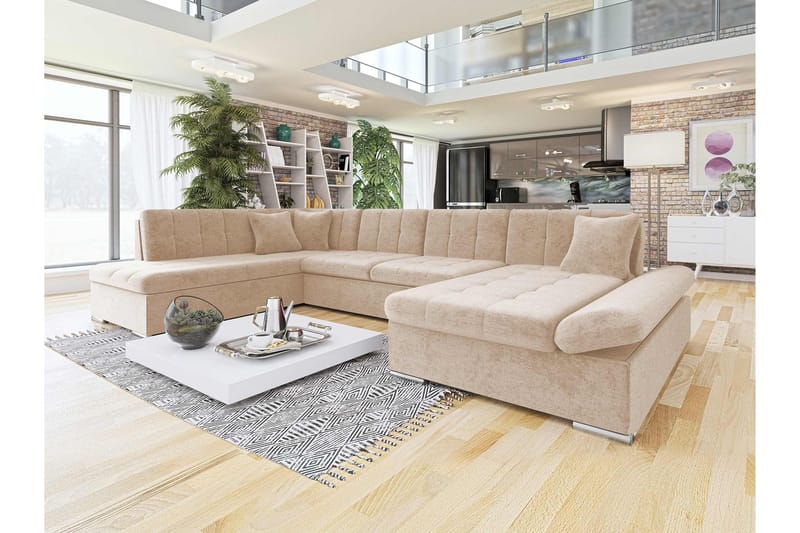 Zumar Bäddsoffa med Divan och Schäslong 4-sits i Chenille - Beige - Möbler - Soffa - Bäddsoffa - Bäddsoffa divan
