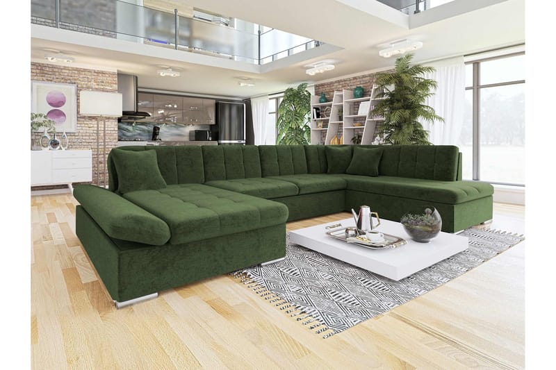 Zumar Bäddsoffa med Divan och Schäslong 4-sits i Chenille - Grön - Möbler - Soffa - Bäddsoffa - Bäddsoffa divan