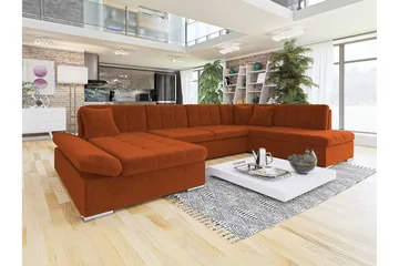 Zumar Bäddsoffa med Divan och Schäslong 4-sits i Chenille - Orange - Möbler - Soffa - Bäddsoffa - Bäddsoffa divan