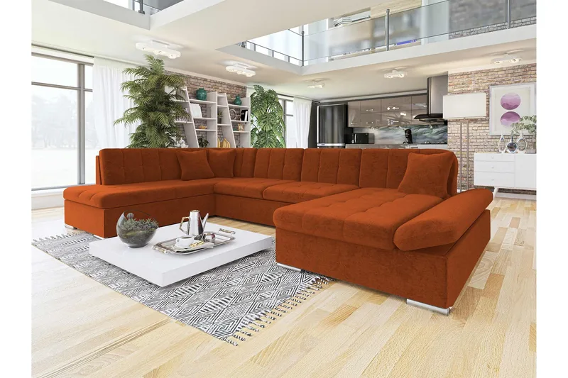 Zumar Bäddsoffa med Divan och Schäslong 4-sits i Chenille - Orange - Möbler - Soffa - Bäddsoffa - Bäddsoffa divan