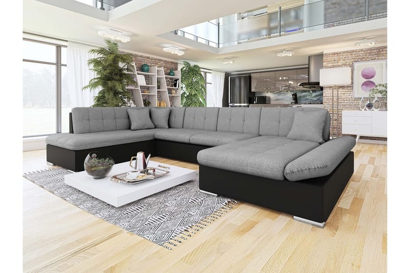 Zumar Bäddsoffa med Divan och Schäslong 4-sits i Konstläder - Svart/Grå - Möbler - Soffa - Bäddsoffa - Bäddsoffa divan