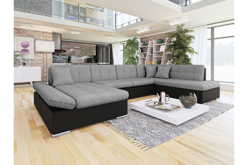 Zumar Bäddsoffa med Divan och Schäslong 4-sits i Konstläder - Svart/Grå - Möbler - Soffa - Bäddsoffa - Bäddsoffa divan