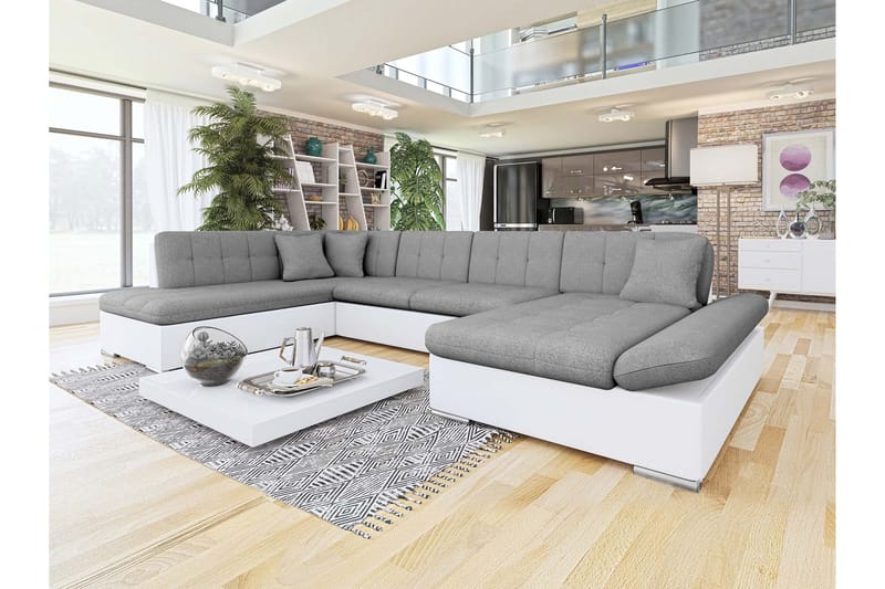 Zumar Bäddsoffa med Divan och Schäslong 4-sits i Konstläder - Vit/Grå - Möbler - Soffa - Bäddsoffa - Bäddsoffa divan