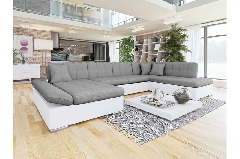 Zumar Bäddsoffa med Divan och Schäslong 4-sits i Konstläder - Vit/Grå - Möbler - Soffa - Bäddsoffa - Bäddsoffa divan