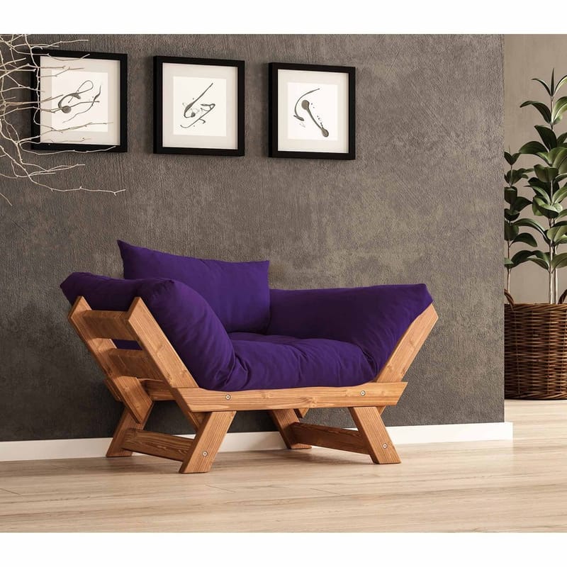 Zylar 2-sits Fällbar Bäddsoffa med Träram 75x140 cm i Linne, Lila|Brun
