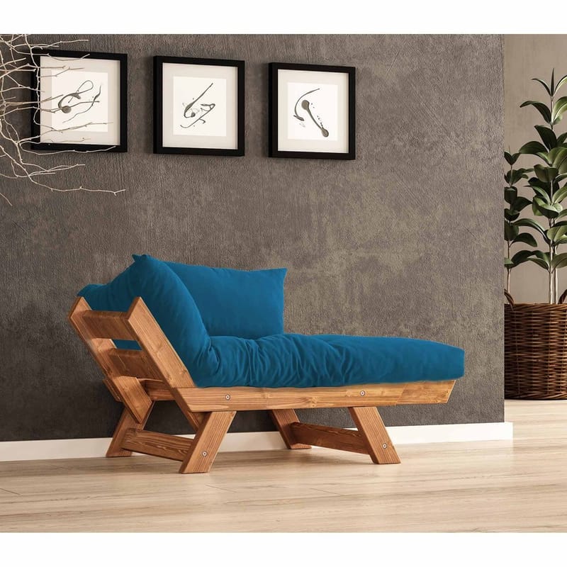 Zylar 2-sits Fällbar Längsbäddad Bäddsoffa med Träram 75x140 cm i Linne - Blå|Brun - Möbler - Soffa - Bäddsoffa - 2 sits bäddsoffa