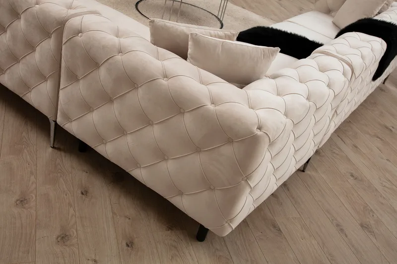 Beachport Stor Hörnsoffa 6-sits L formad - Beige / Sammet - Möbler - Soffa - Sammetssoffa