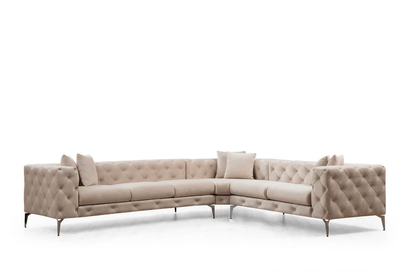 Beachport Stor Hörnsoffa 6-sits L formad, Beige / Sammet