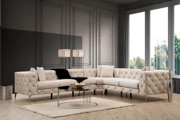 Beachport Stor Hörnsoffa 6-sits L formad - Beige / Sammet - Möbler - Soffa - Sammetssoffa