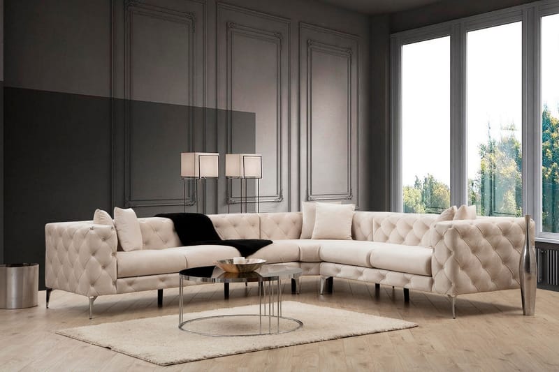 Beachport Stor Hörnsoffa 6-sits L formad - Beige / Sammet - Möbler - Soffa - Sammetssoffa
